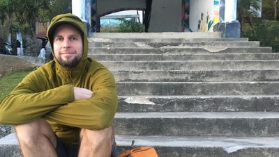 Chris watching the sun set over Lake Atitlan, Guatemala